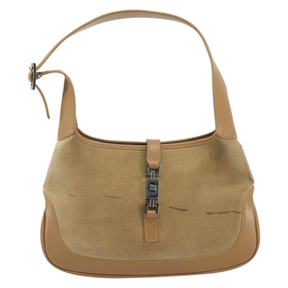 Gucci Web Jackie O Hobo Suede Beige Suede Shoulder Bag Bag (Pre-Owned)