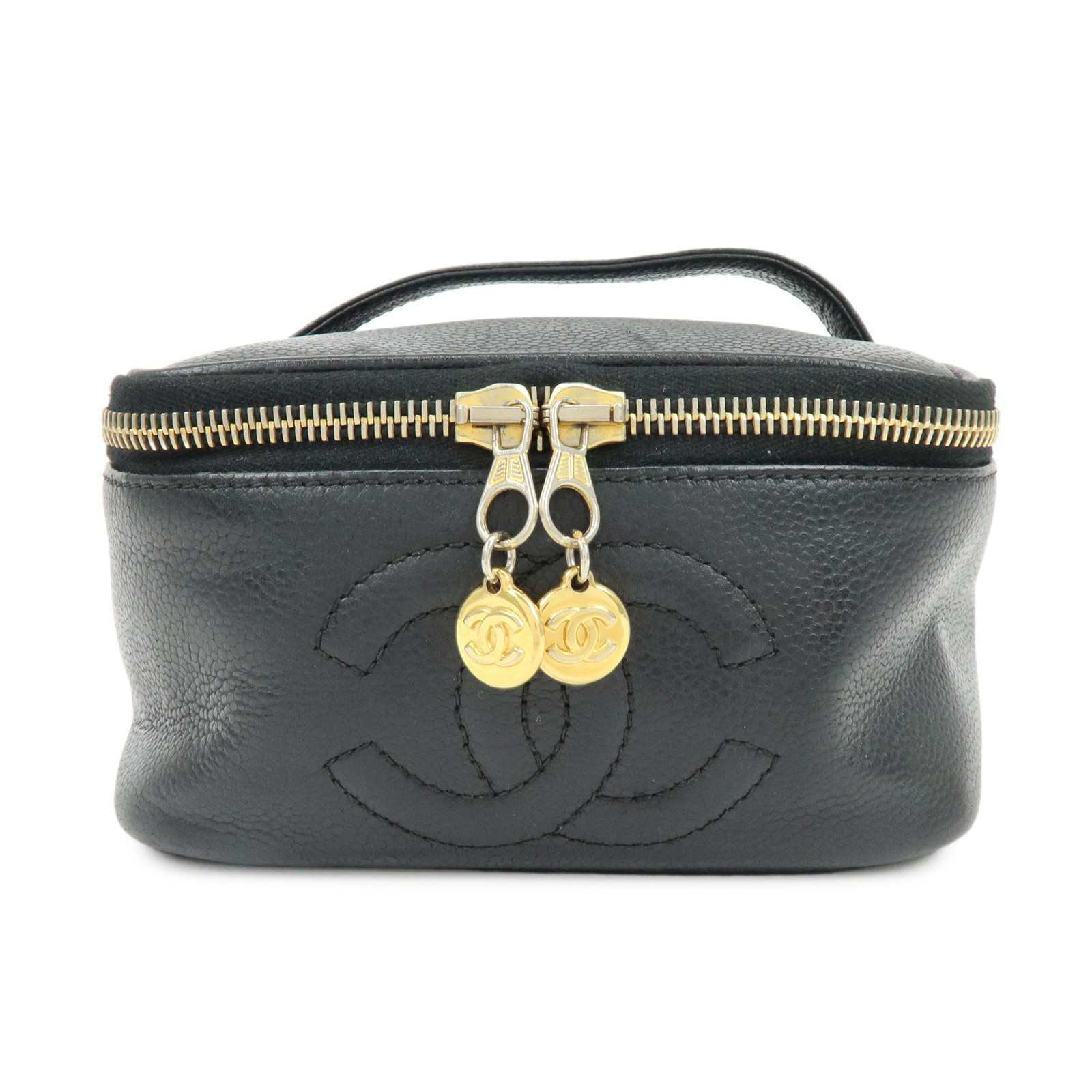 Chanel Vintage Timeless Cosmetic Case Caviar Black Leather Clutche & Pouche Bag (Pre-Owned)