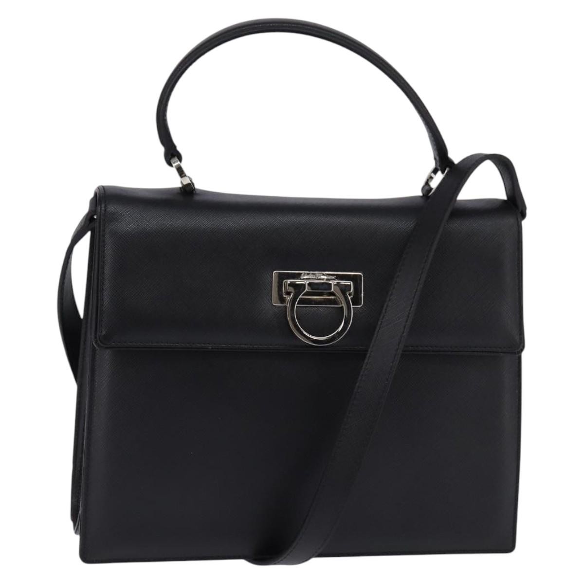 Salvatore Ferragamo Convertible Top Handle Leather Black Leather Handbag (Pre-Owned)