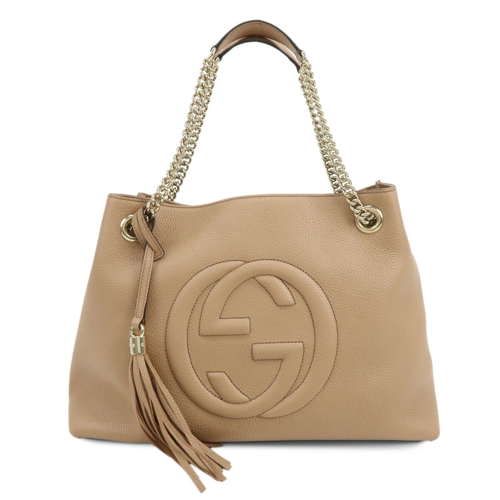 Gucci Soho Chain Strap Leather Beige Leather Shoulder Bag Bag (Pre-Owned)