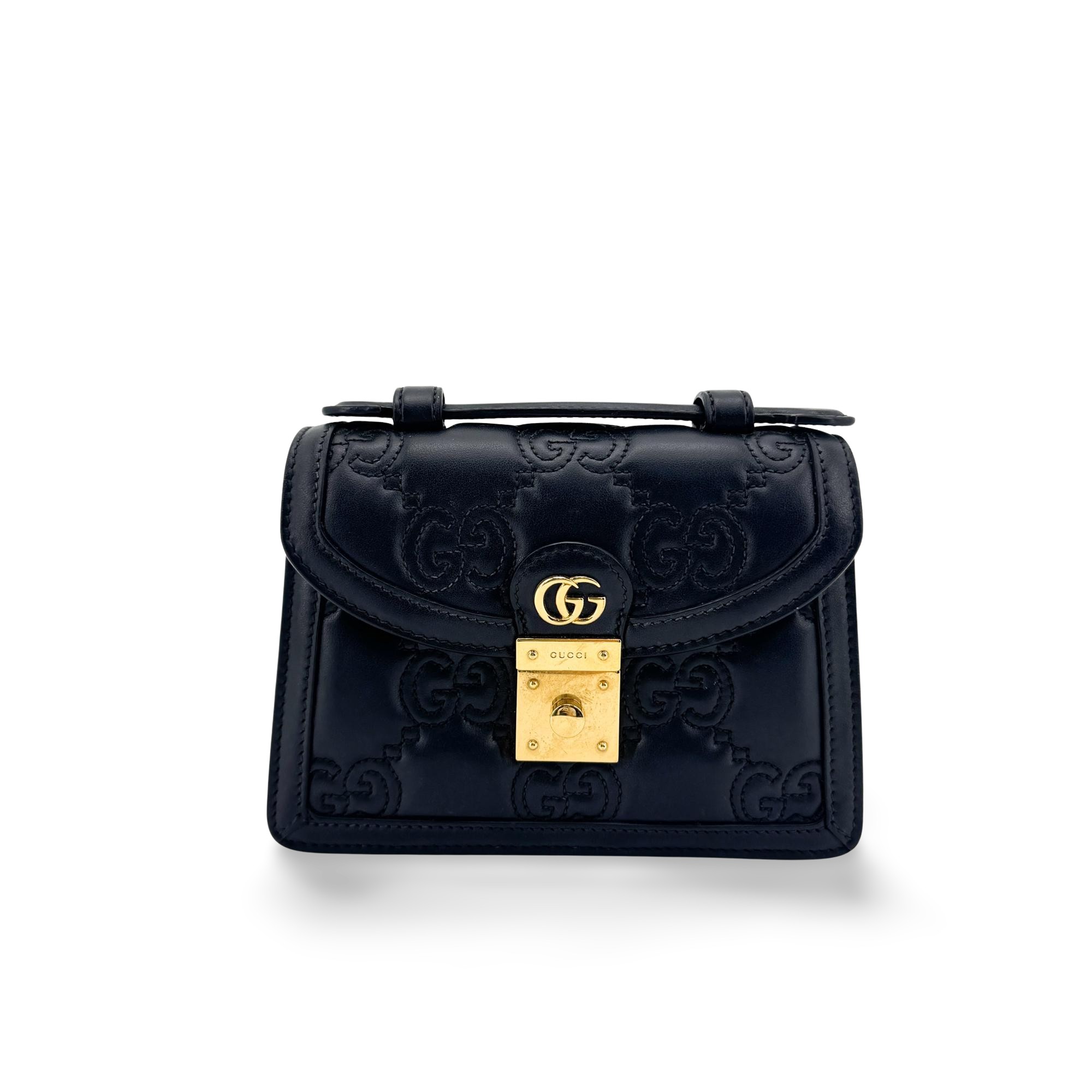 Gucci Padlock Gg Embossed Leather Black Leather Shoulder Bag Bag (Pre-Owned)