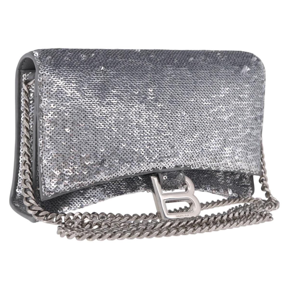 Balenciaga Hourglass Chain Leather With Sequins Silver Leather Crossbody Bag Bag (Pre-Owned)