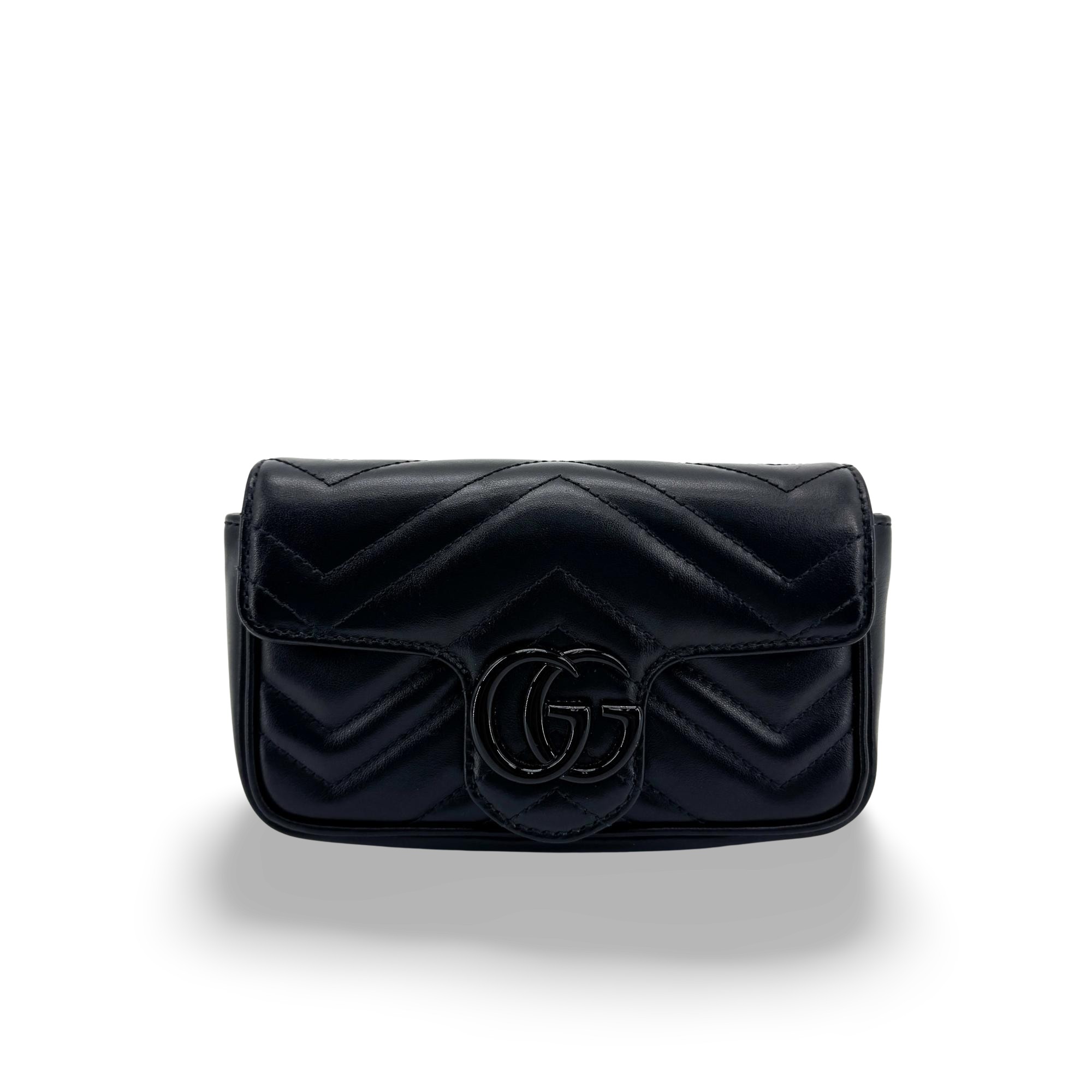 Gucci Gg Marmont Flap Matelasse Leather Black Leather Handbag (Pre-Owned)