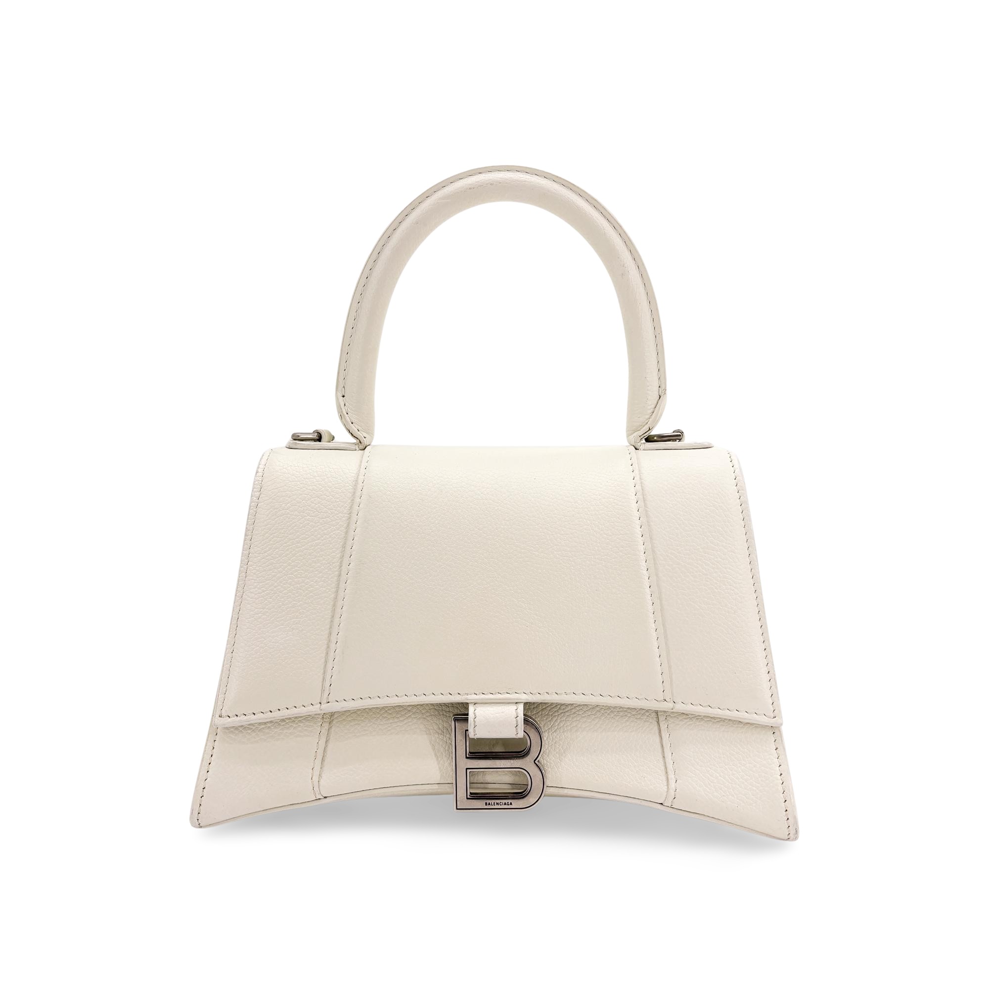 Balenciaga Hourglass Top Handle Leather White Leather Handbag (Pre-Owned)