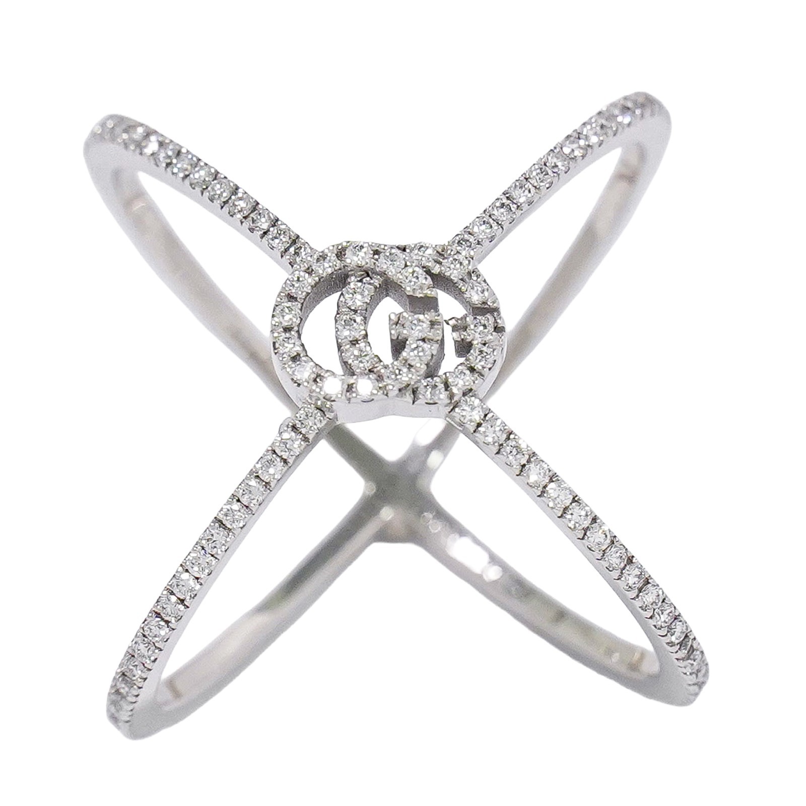 Gucci Gg Running Cross 18K White Gold And Pave Diamonds White White_Gold Ring Jewelry (Pre-Owned)