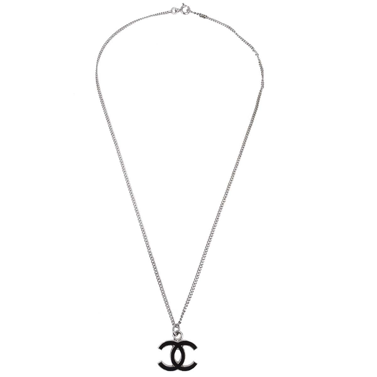 Chanel Cc Pendant Metal With Enamel Silver Silver_Plated Necklace Jewelry (Pre-Owned)