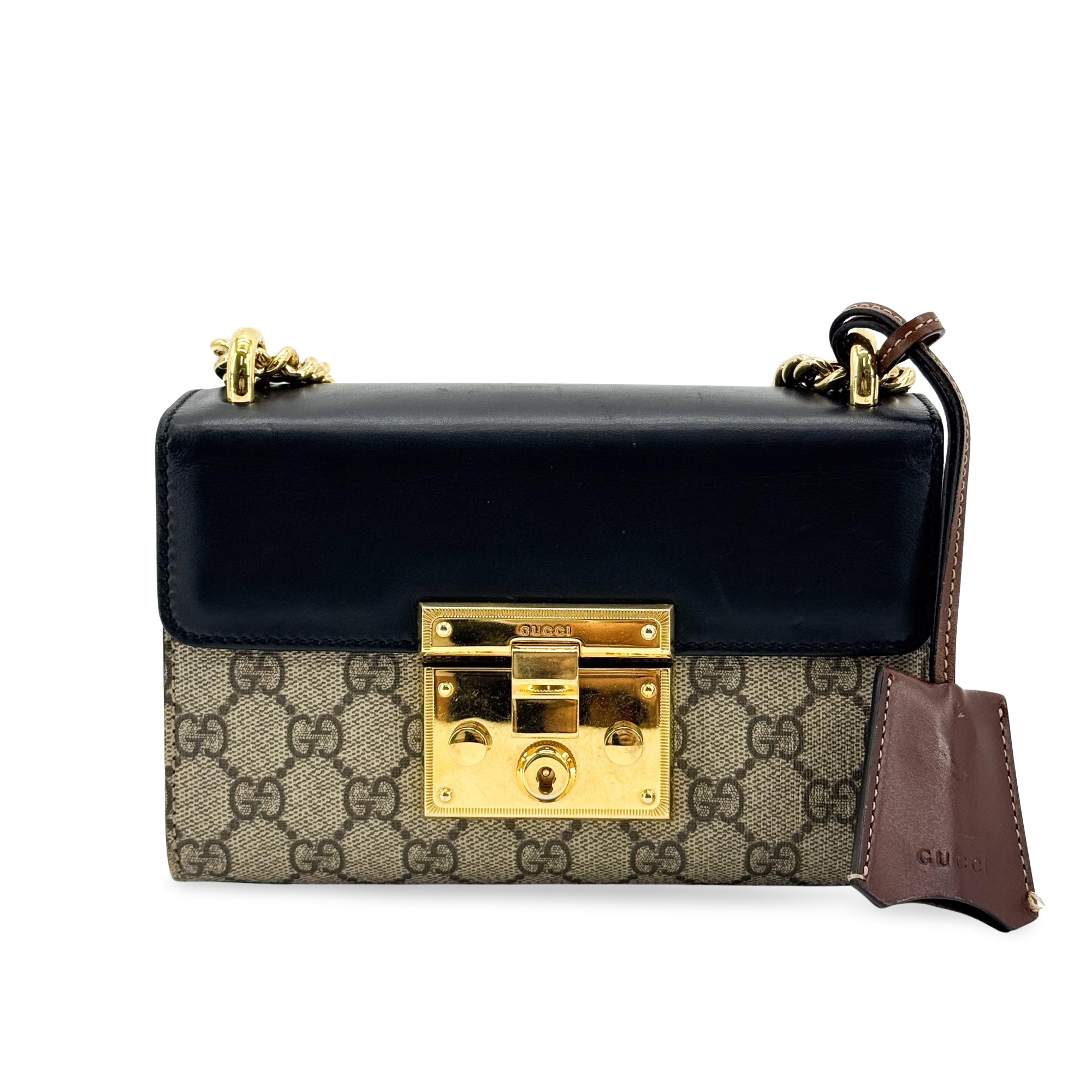 Gucci Padlock Top Handle Gg Coated Canvas And Leather Black Canvas Handbag (Pre-Owned)
