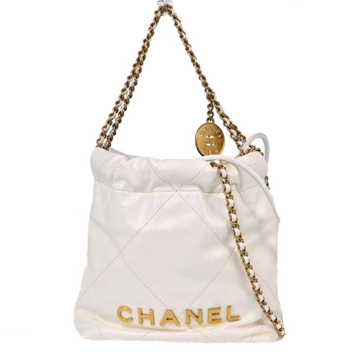 Chanel 22 Chain Hobo Quilted Calfskin White Leather Shoulder Bag Bag (Pre-Owned)