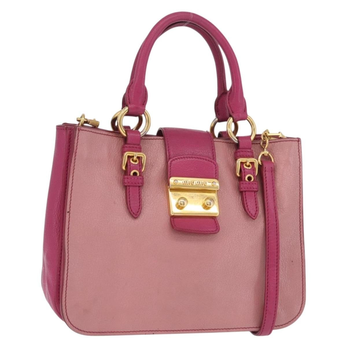 Miu Miu Madras Convertible Lock Leather Pink Leather Tote Bag Bag (Pre-Owned)
