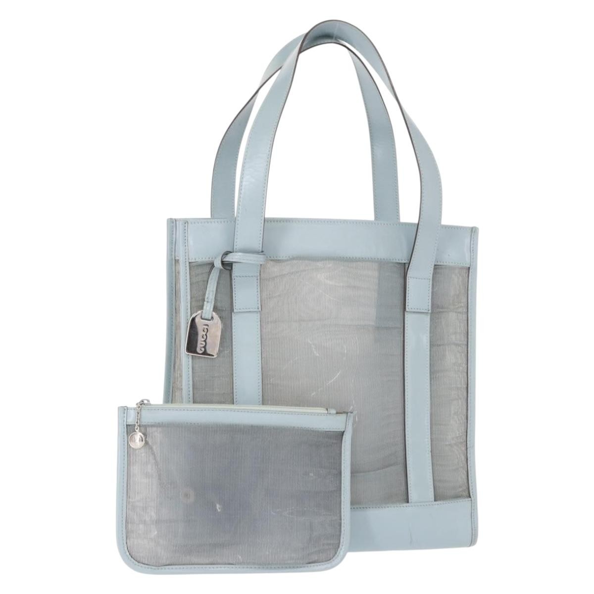Gucci Vintage Gg Canvas With Leather Blue Leather Tote Bag Bag (Pre-Owned)