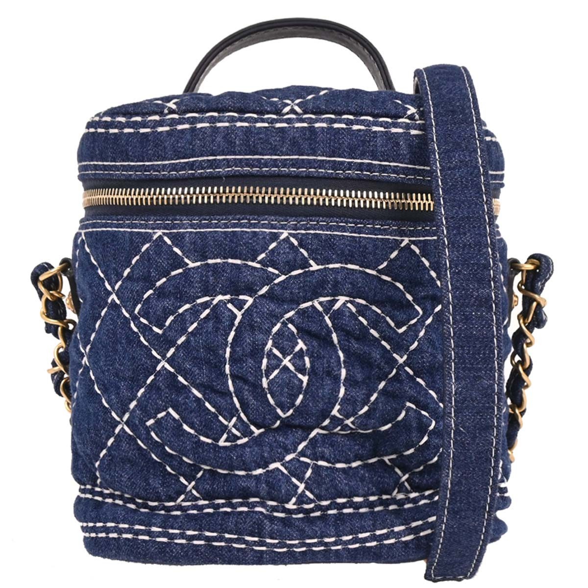 Chanel Vanity Case Quilted Denim Blue Denim_Jeans Clutche & Pouche Bag (Pre-Owned)