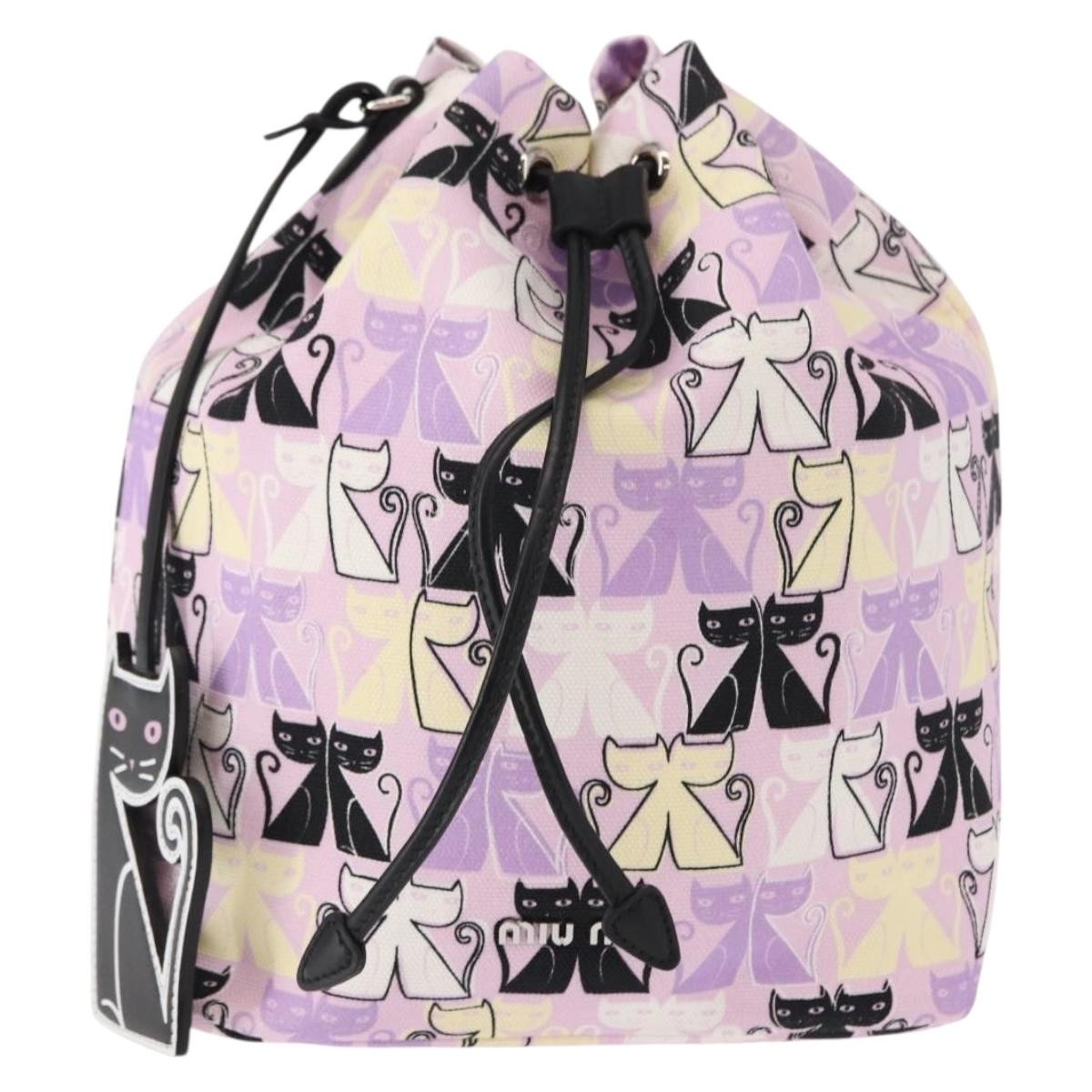 Miu Miu Drawstring Printed Canvas Pink Canvas Clutche & Pouche Bag (Pre-Owned)