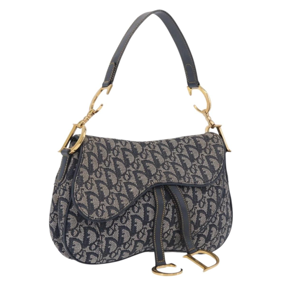 Christian Dior Vintage Double Saddle Diorissimo Canvas Navy Canvas Handbag (Pre-Owned)