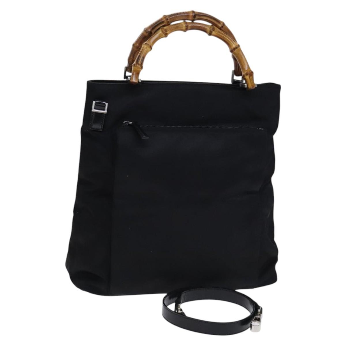 Gucci Vintage Bamboo Handle Gg Nylon Black Nylon Tote Bag Bag (Pre-Owned)