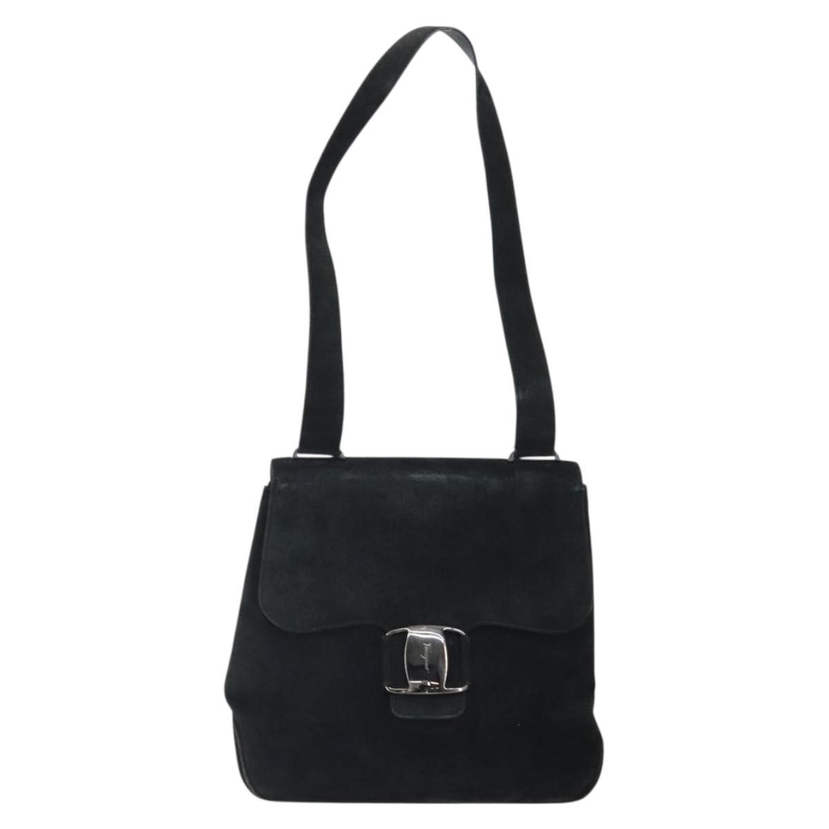 Salvatore Ferragamo Vala Suede Black Suede Shoulder Bag Bag (Pre-Owned)