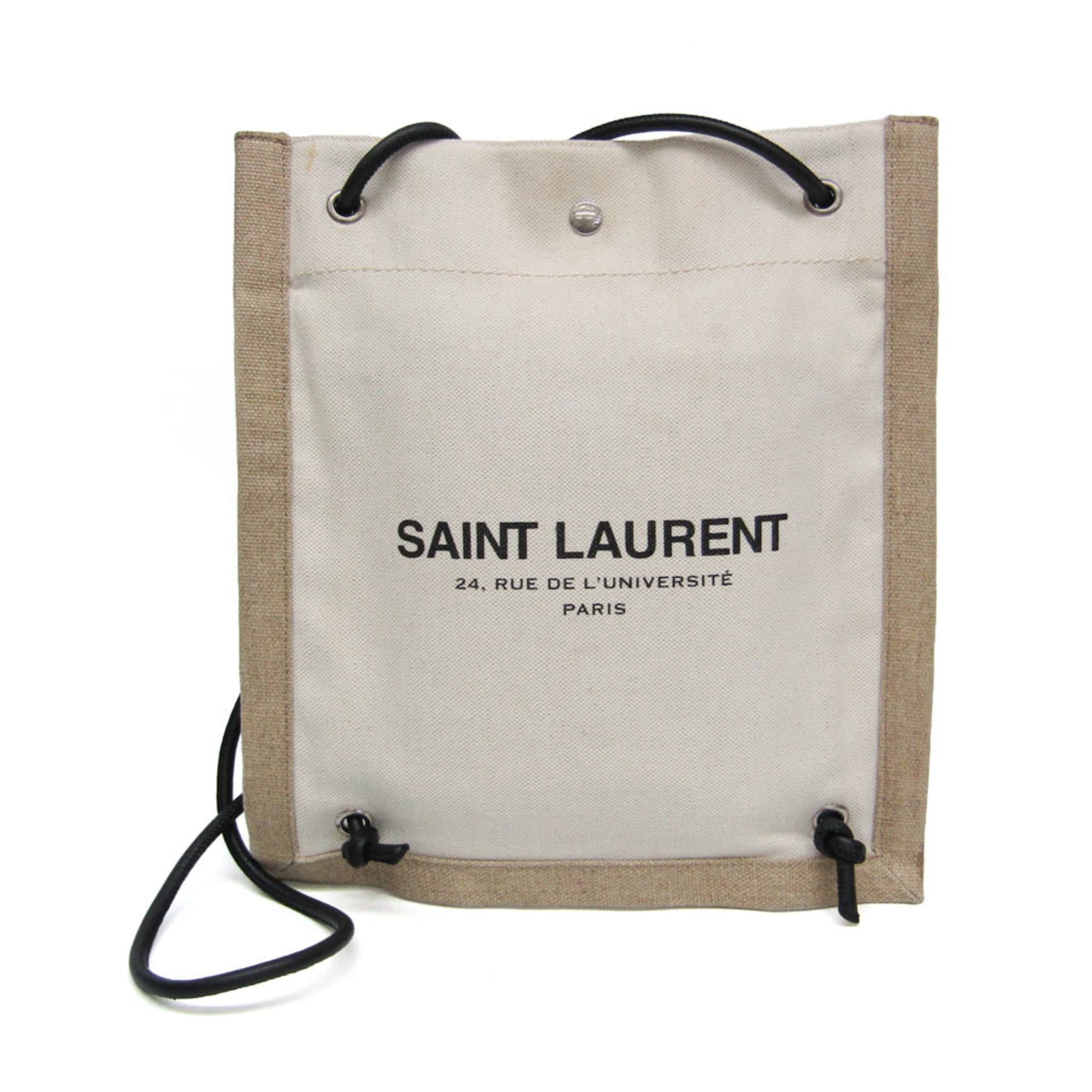 Saint Laurent Universite Flat Canvas Beige Canvas Crossbody Bag Bag (Pre-Owned)