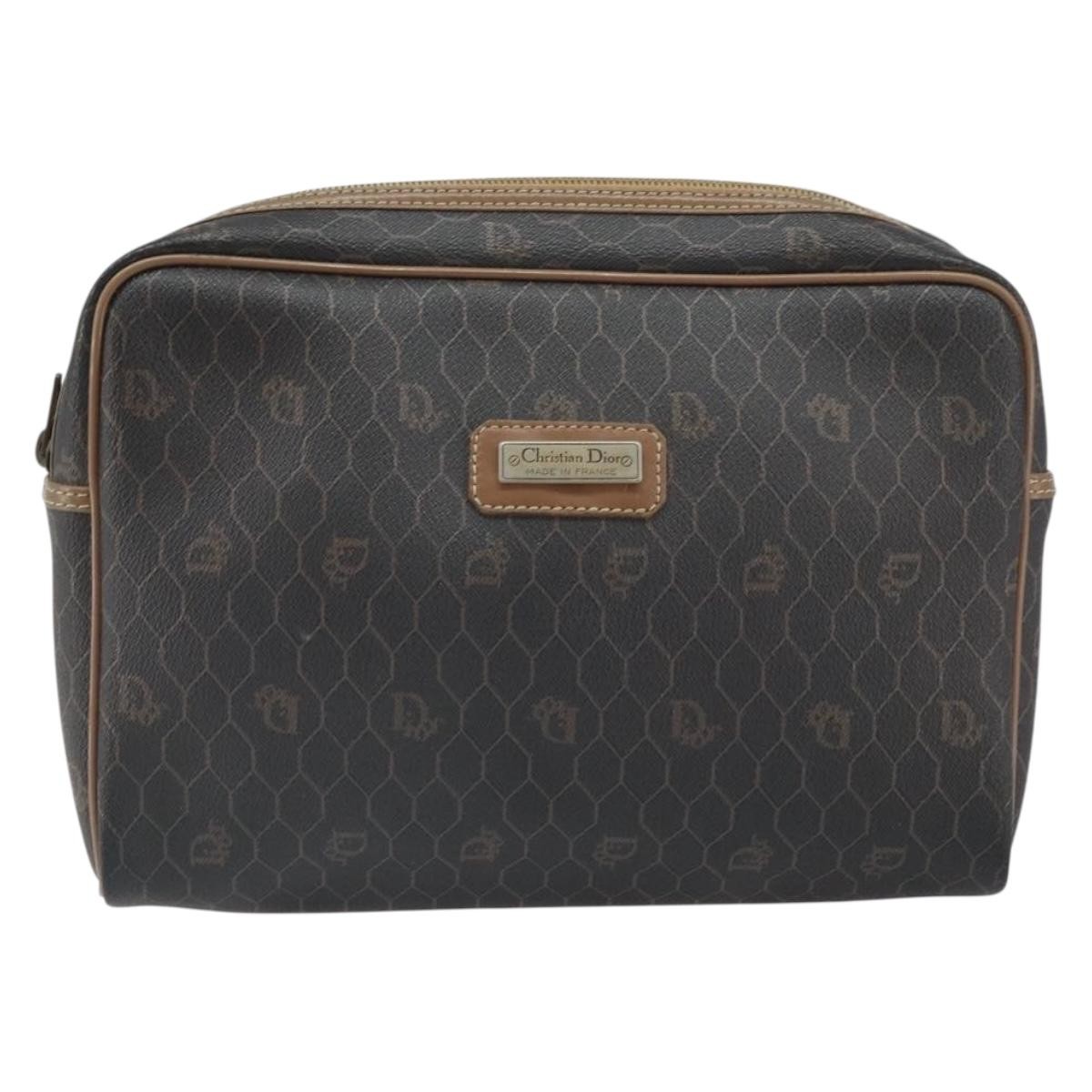 Christian Dior Vintage Honeycomb Zip Coated Canvas Black Canvas Clutche & Pouche Bag (Pre-Owned)