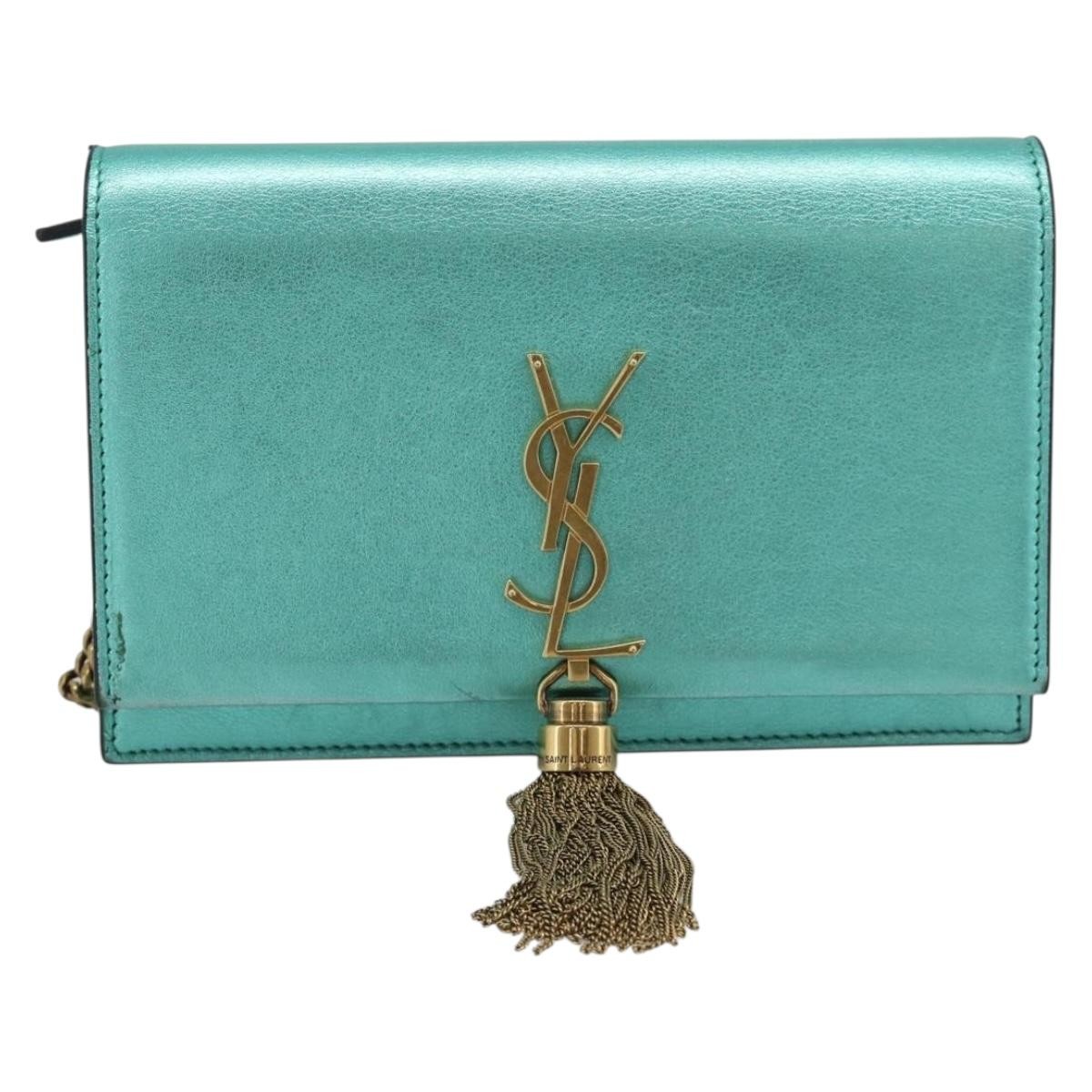 Saint Laurent Kate Crystal Embellished Patent Green Leather Shoulder Bag Bag (Pre-Owned)