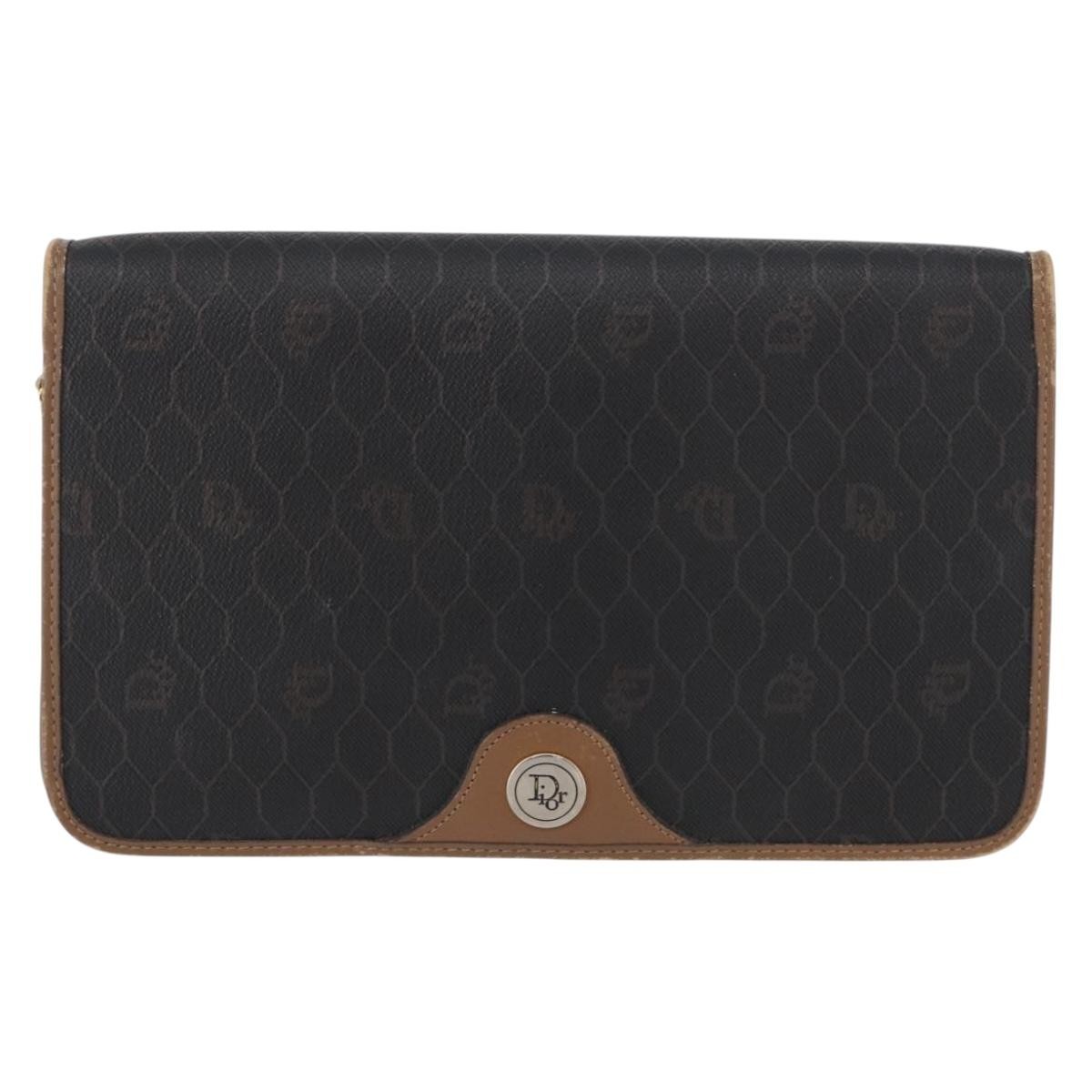 Christian Dior Vintage Honeycomb Zip Coated Canvas Black Pvc Clutche & Pouche Bag (Pre-Owned)