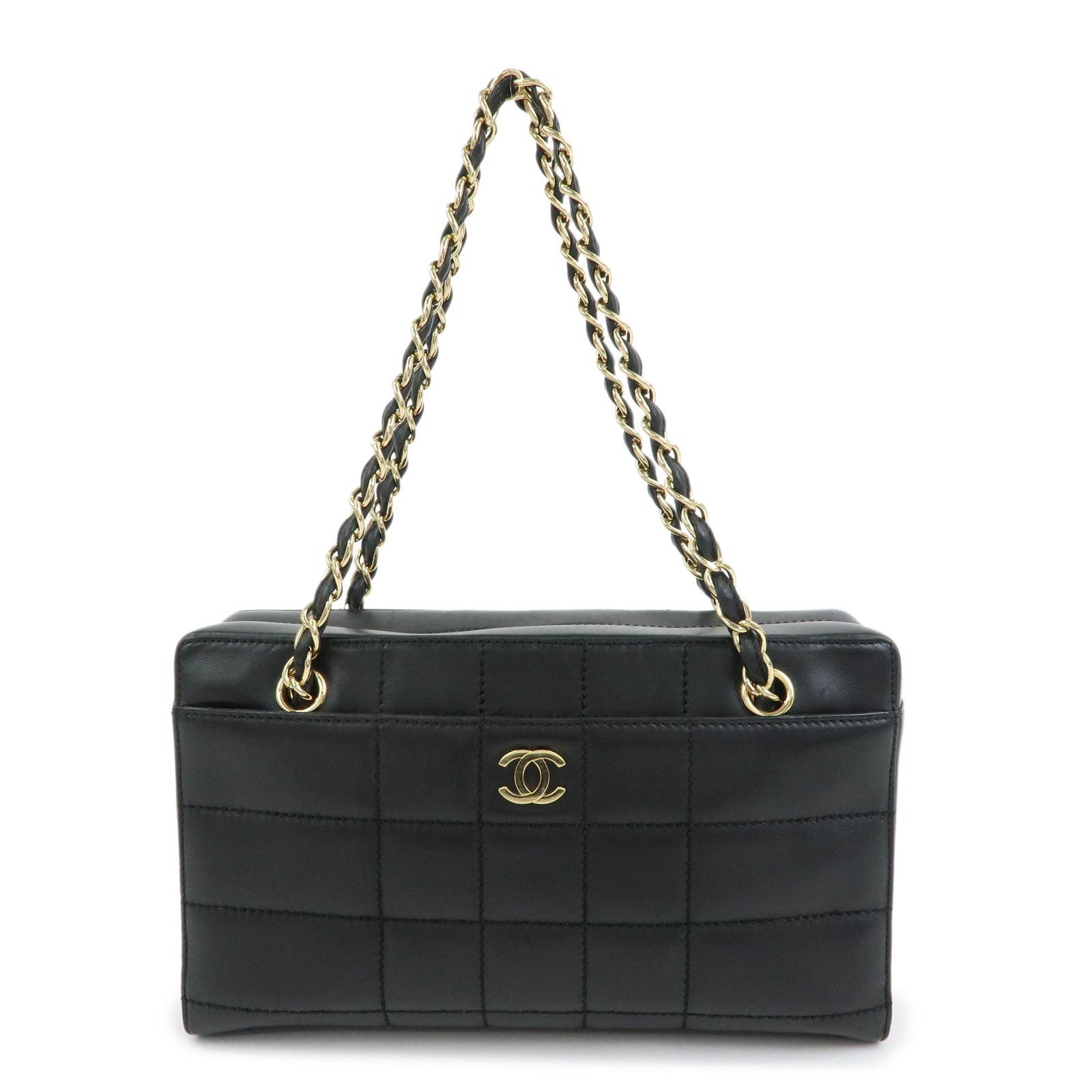Chanel Chocolate Bar Cc Camera Quilted Calfskin Black Leather Handbag (Pre-Owned)