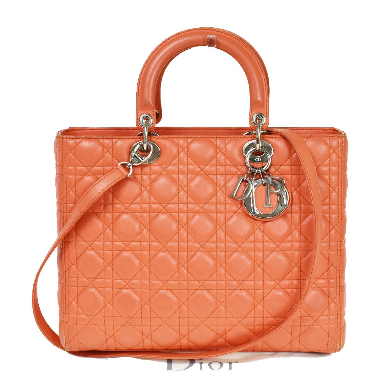 Christian Dior Lady Dior Leather Orange Leather Handbag (Pre-Owned)