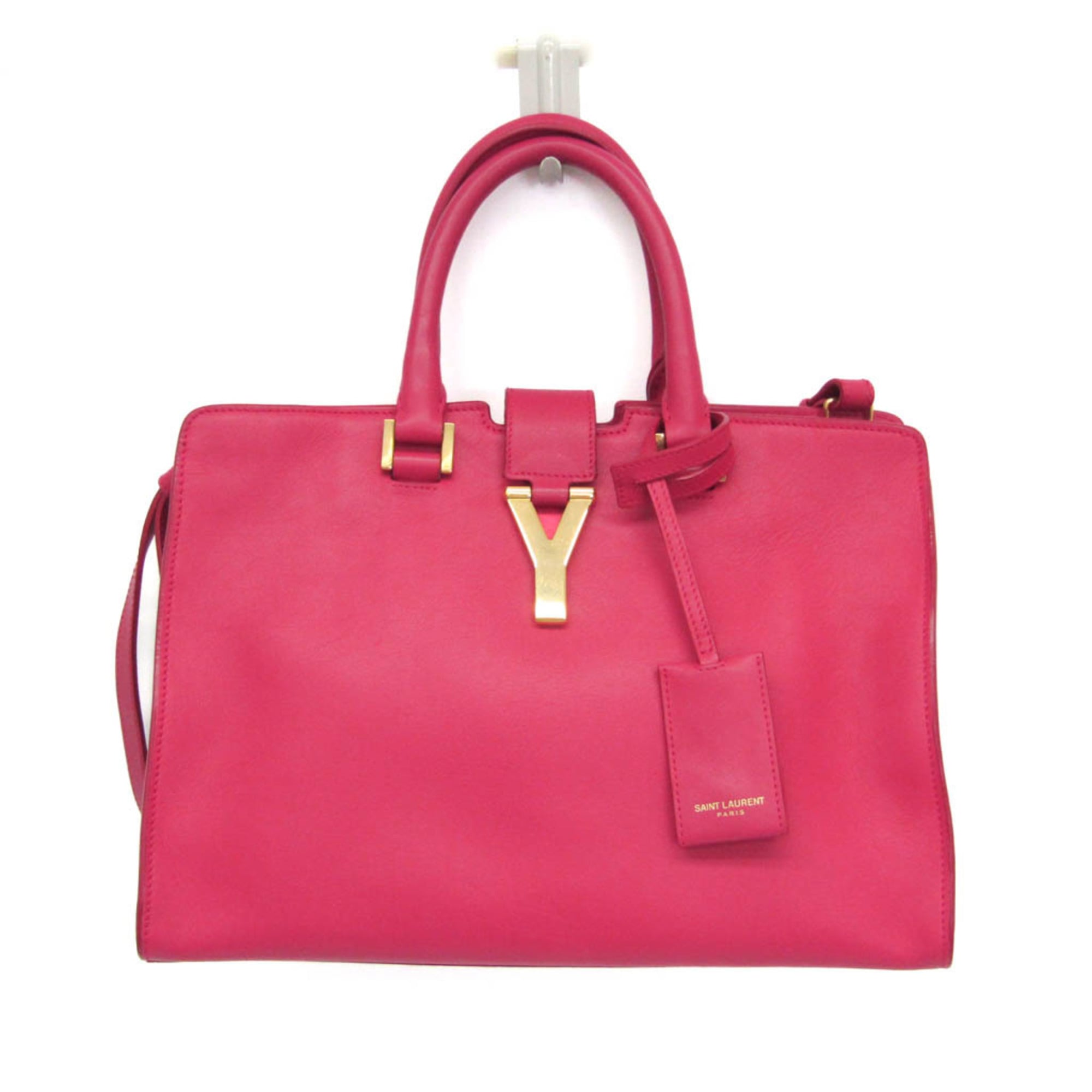 Saint Laurent Classic Y Cabas Leather Pink Leather Tote Bag Bag (Pre-Owned)