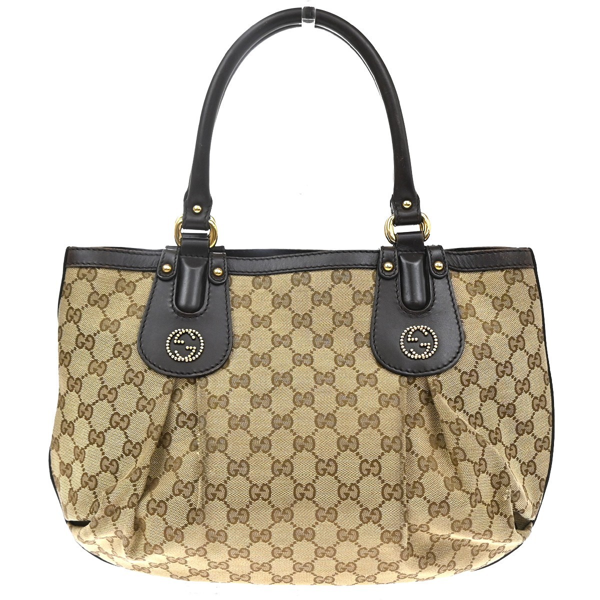 Gucci Scarlett Gg Canvas With Leather Brown Canvas Tote Bag Bag (Pre-Owned)
