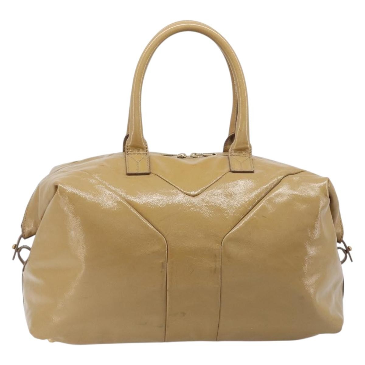 Saint Laurent Easy Y Satchel Patent Beige Patent_Leather Handbag (Pre-Owned)