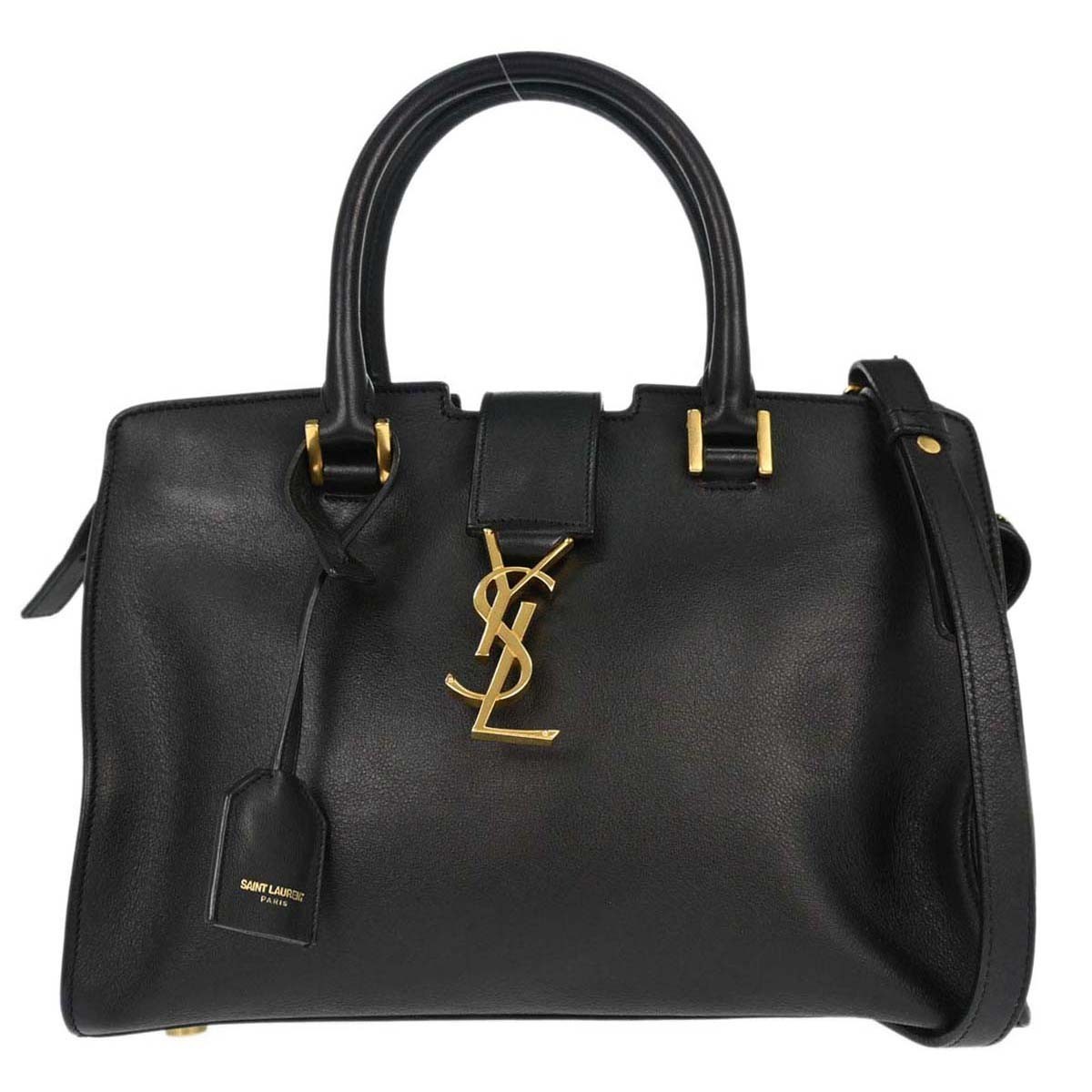 Saint Laurent Monogram Cabas Leather Black Calfskin Tote Bag Bag (Pre-Owned)