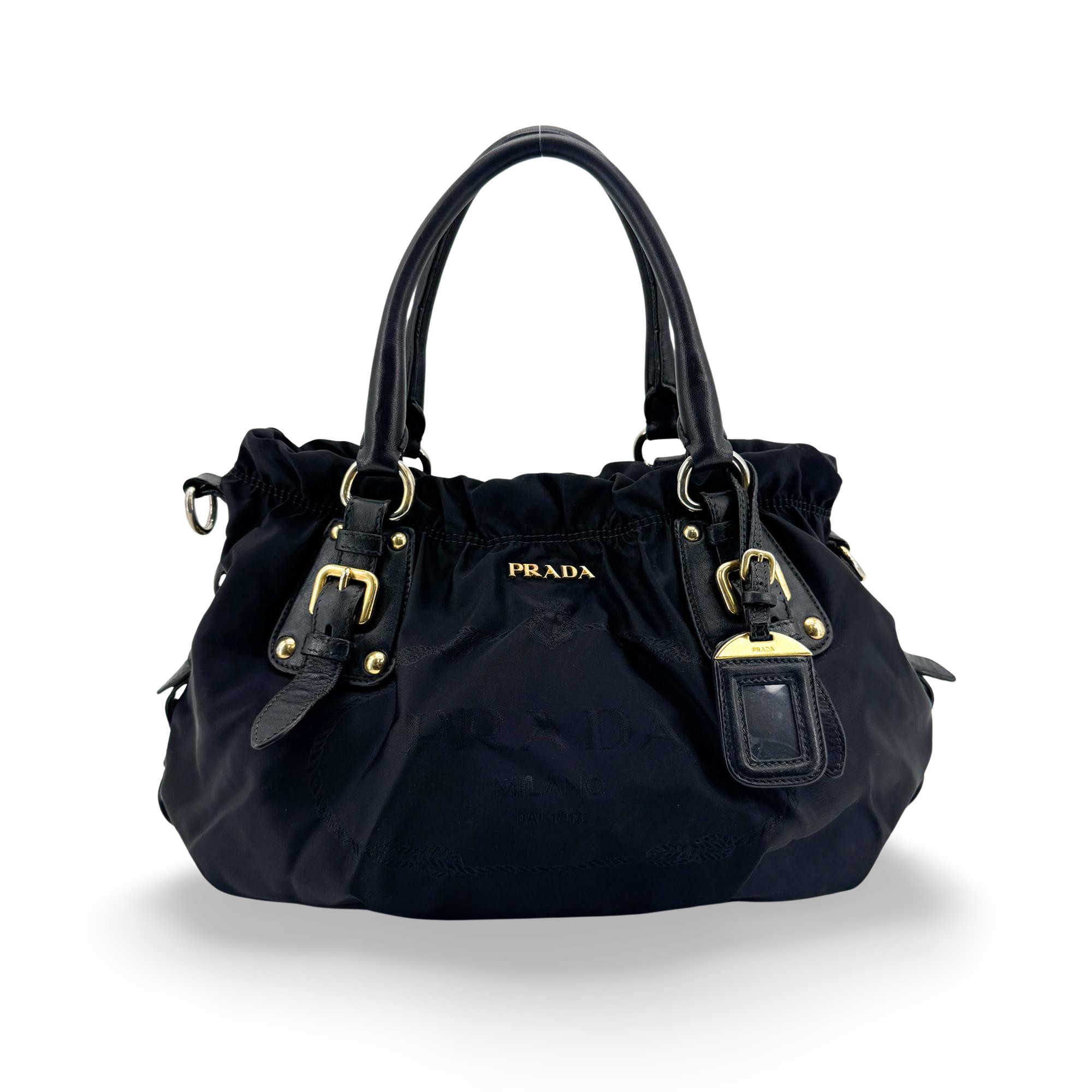 Prada Gaufre Nappa Leather Black Nylon Tote Bag Bag (Pre-Owned)