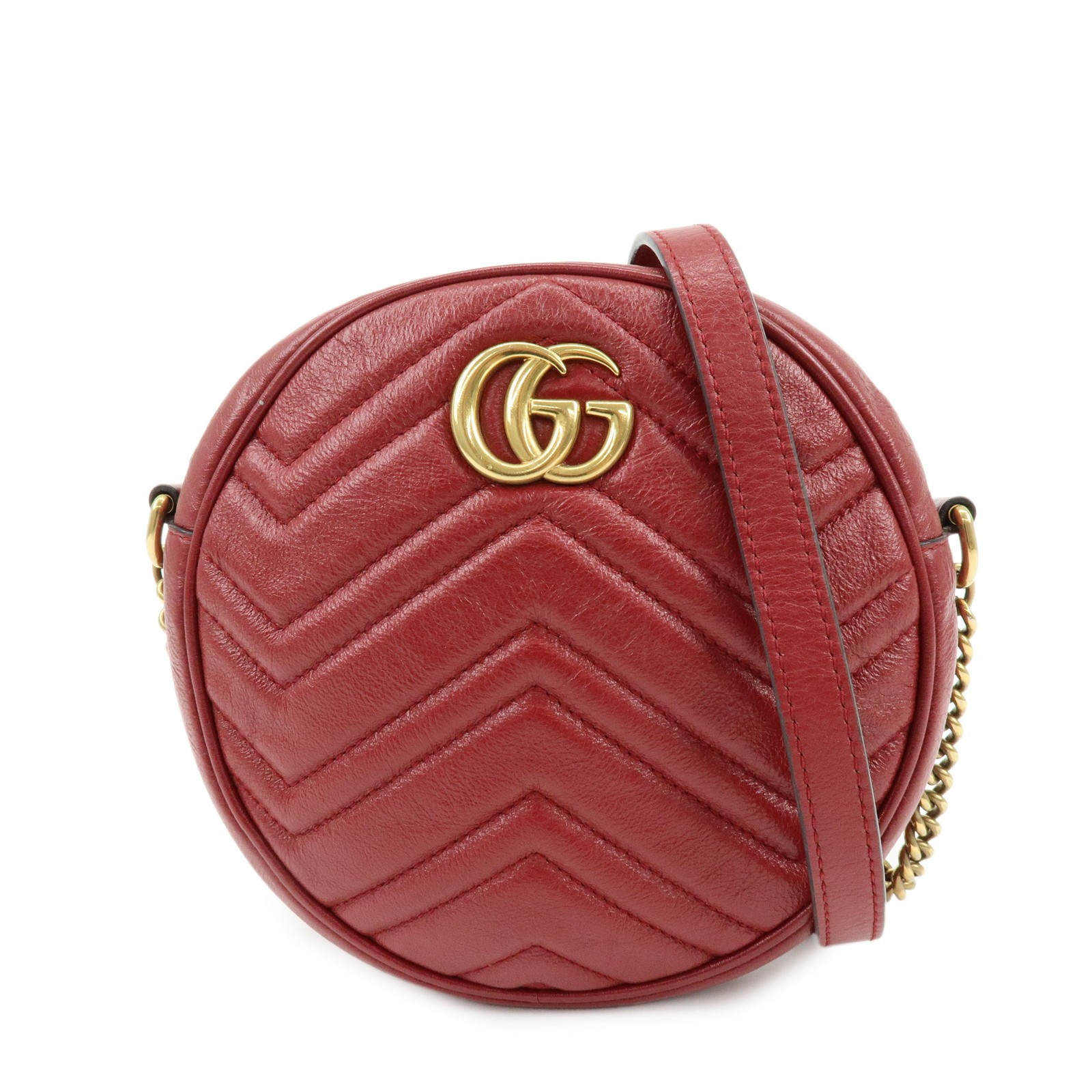 Gucci Gg Marmont Round Matelasse Leather Red Leather Shoulder Bag Bag (Pre-Owned)