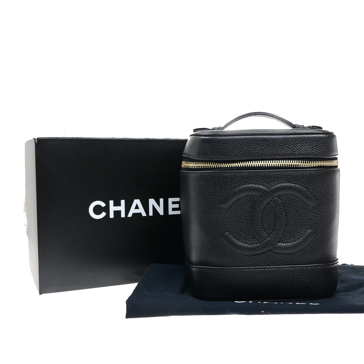 Chanel Vintage Timeless Cosmetic Case Caviar Black Calfskin Clutche & Pouche Bag (Pre-Owned)