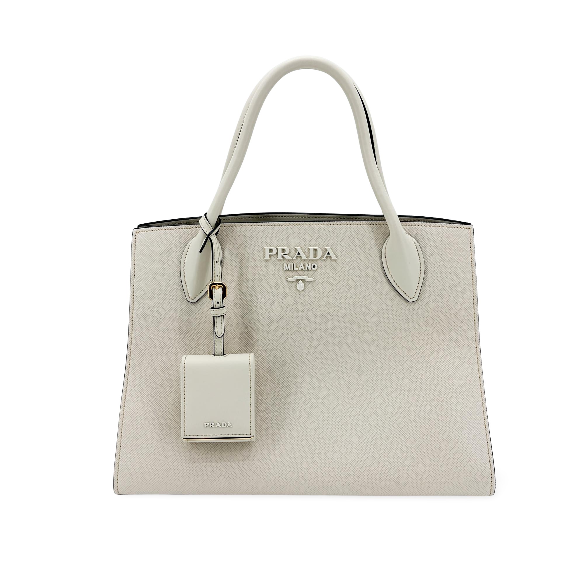 Prada Monochrome Saffiano With City Calf White Leather Tote Bag Bag (Pre-Owned)