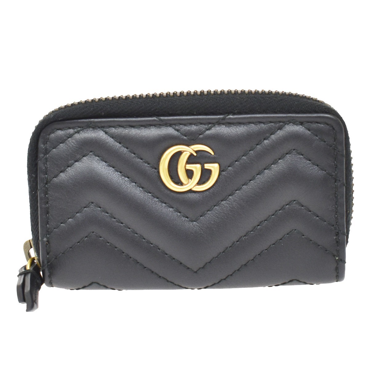 Gucci Gg Marmont Zip Around Matelasse Leather Black Leather Wallets Accessory (Pre-Owned)