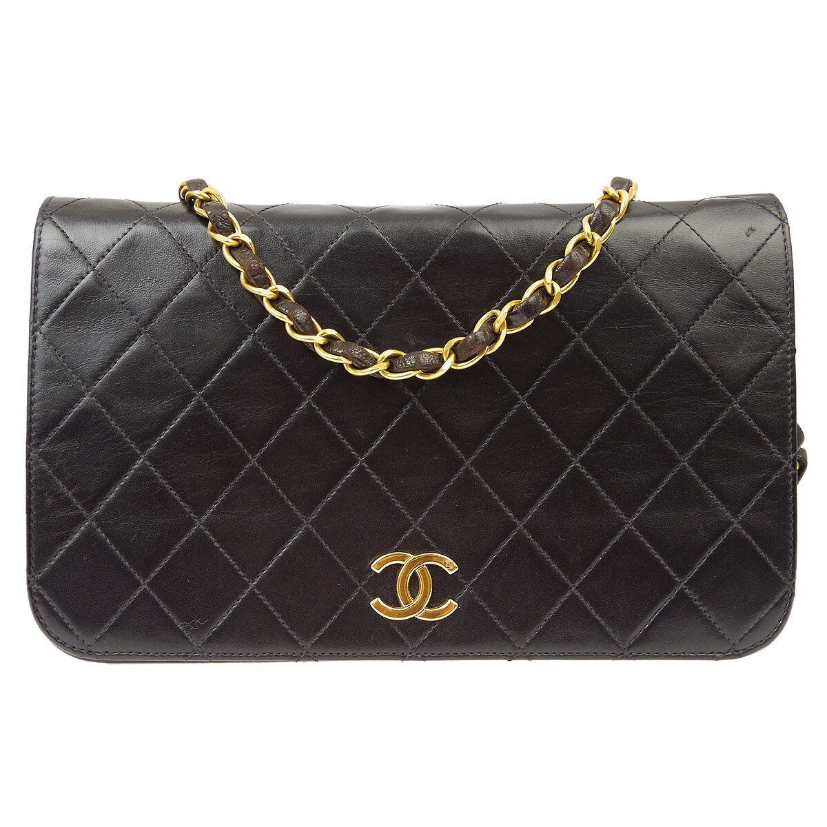 Chanel Vintage Classic Single Flap Quilted Lambskin Black Leather Shoulder Bag Bag (Pre-Owned)