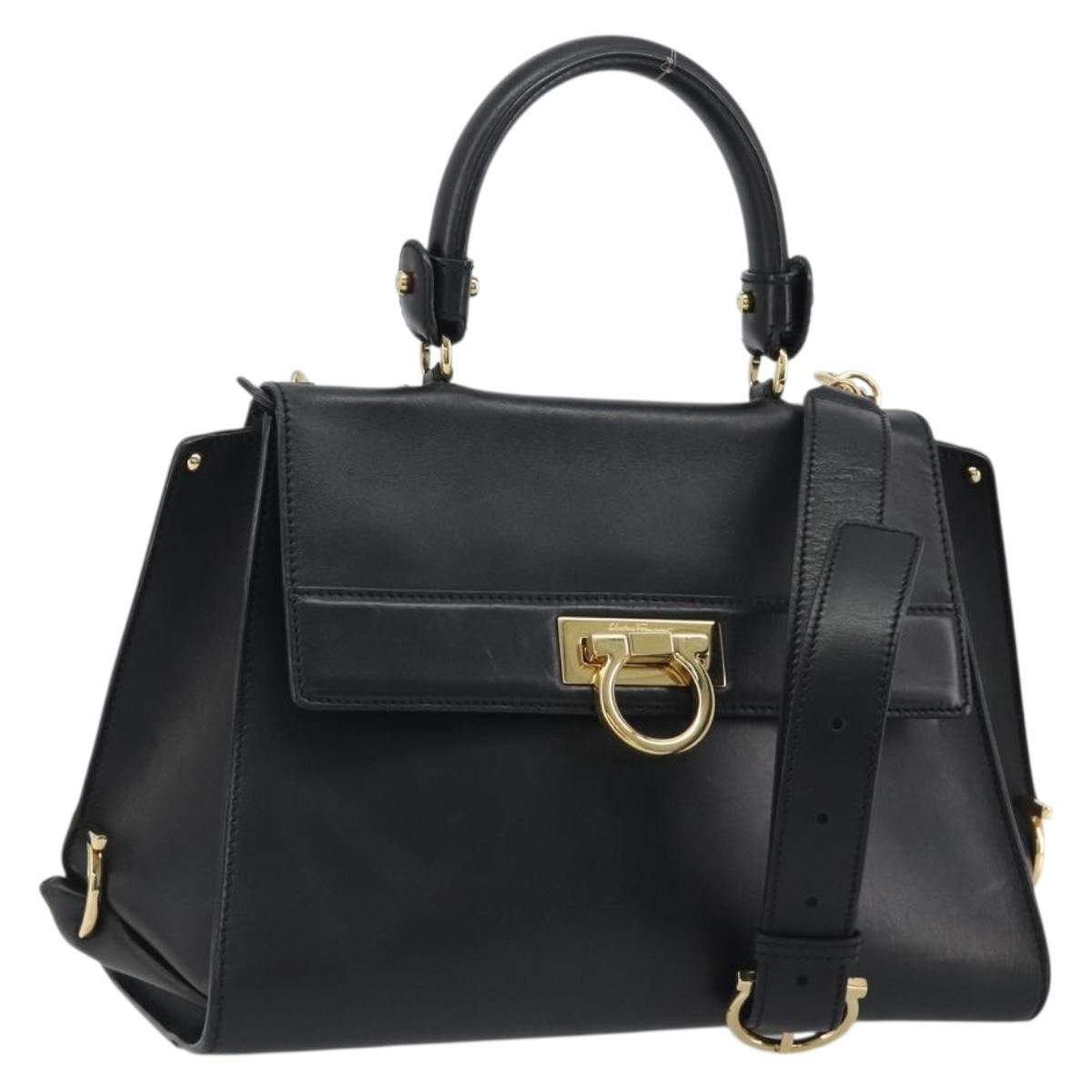 Salvatore Ferragamo Sofia Satchel Smooth Leather Black Leather Handbag (Pre-Owned)