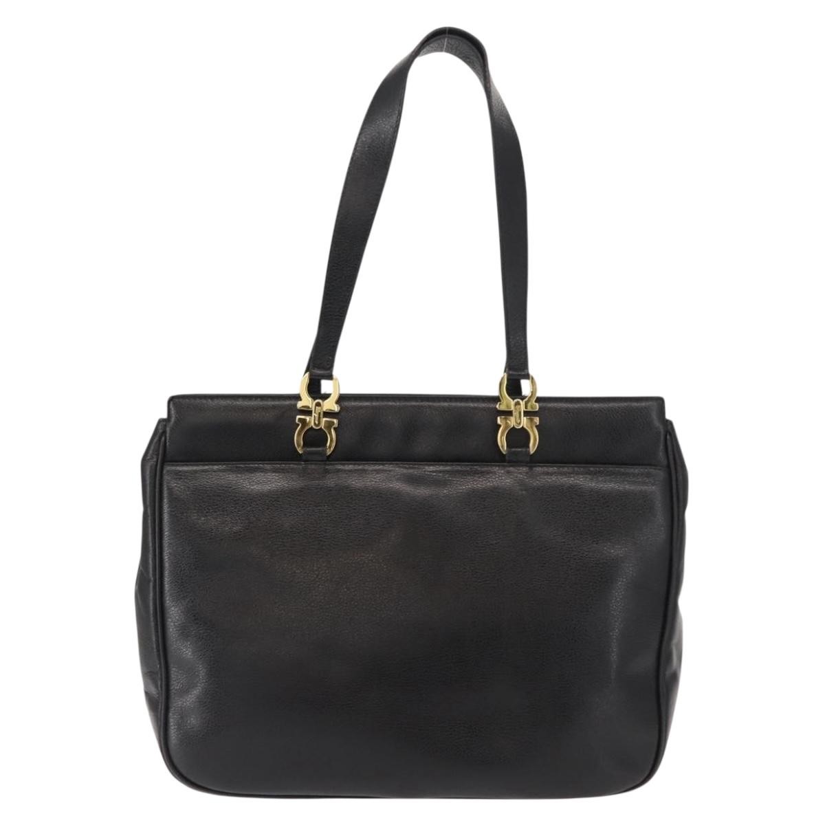 Salvatore Ferragamo Gancini Leather Black Leather Tote Bag Bag (Pre-Owned)