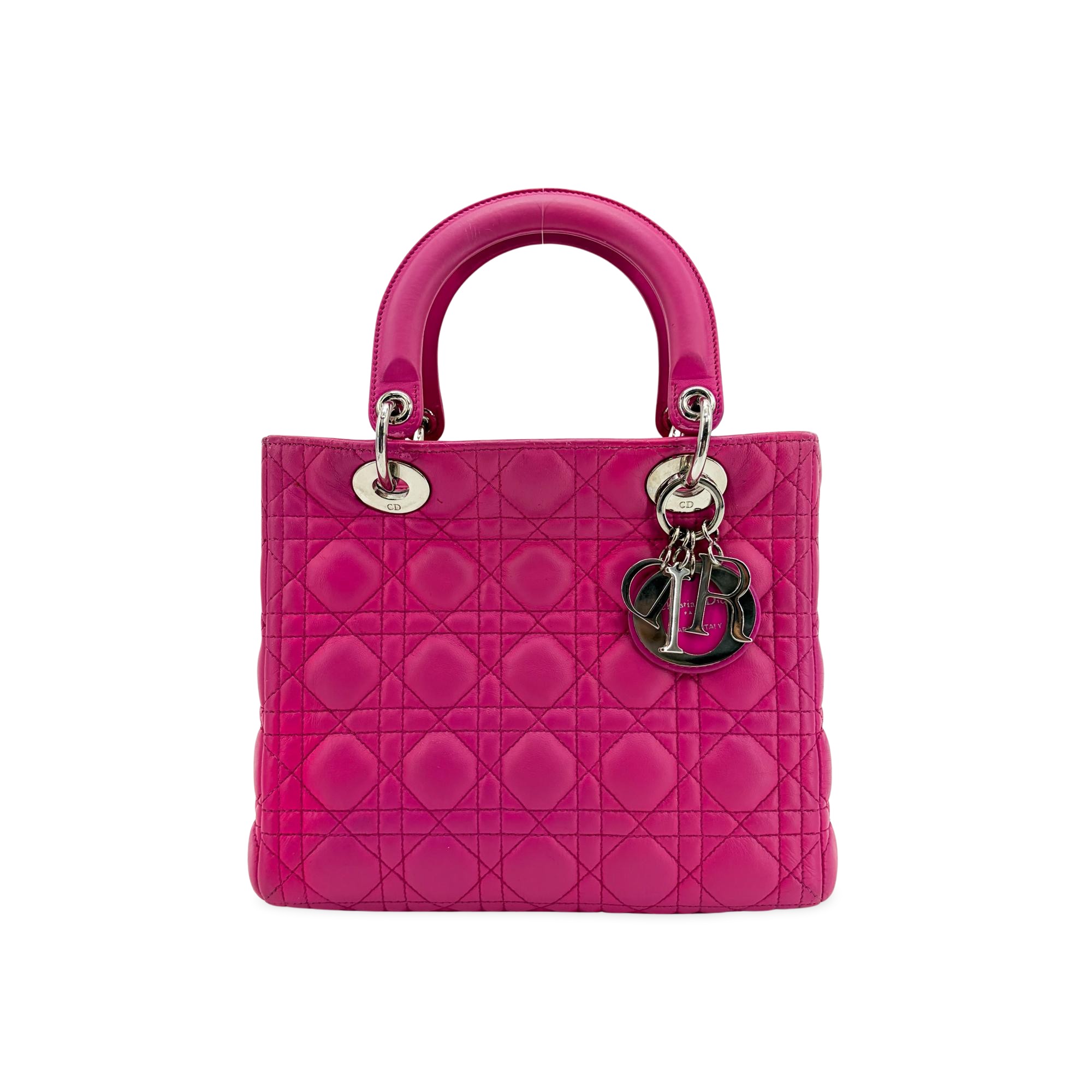 Christian Dior Lady Dior Cannage Quilt Lambskin Pink Leather Handbag (Pre-Owned)