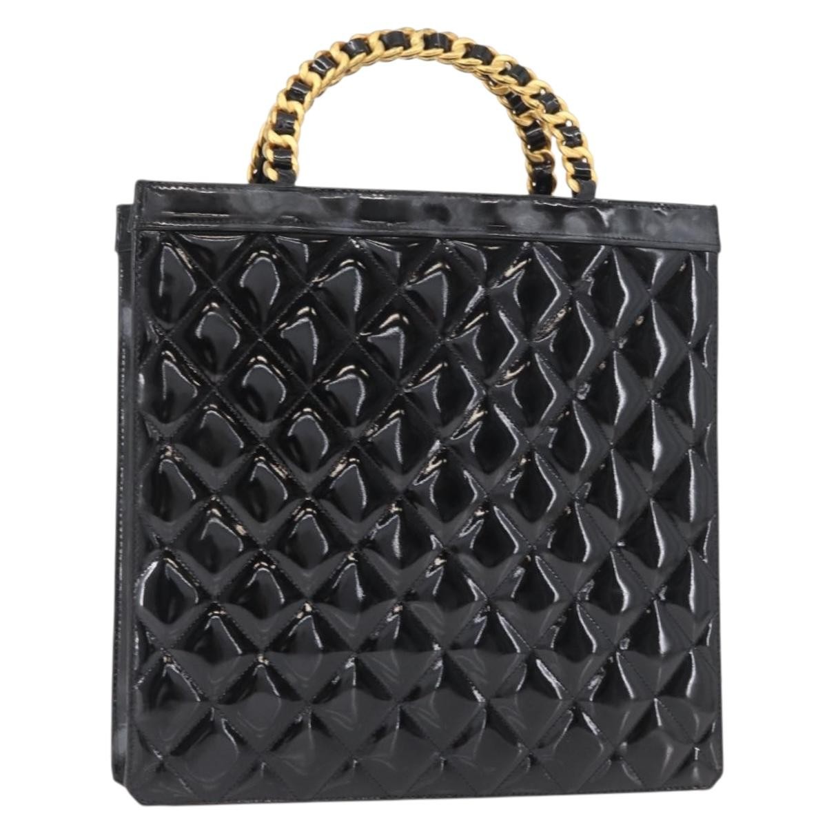Chanel Chocolate Bar Cc Quilted Patent Black Patent_Leather Tote Bag Bag (Pre-Owned)