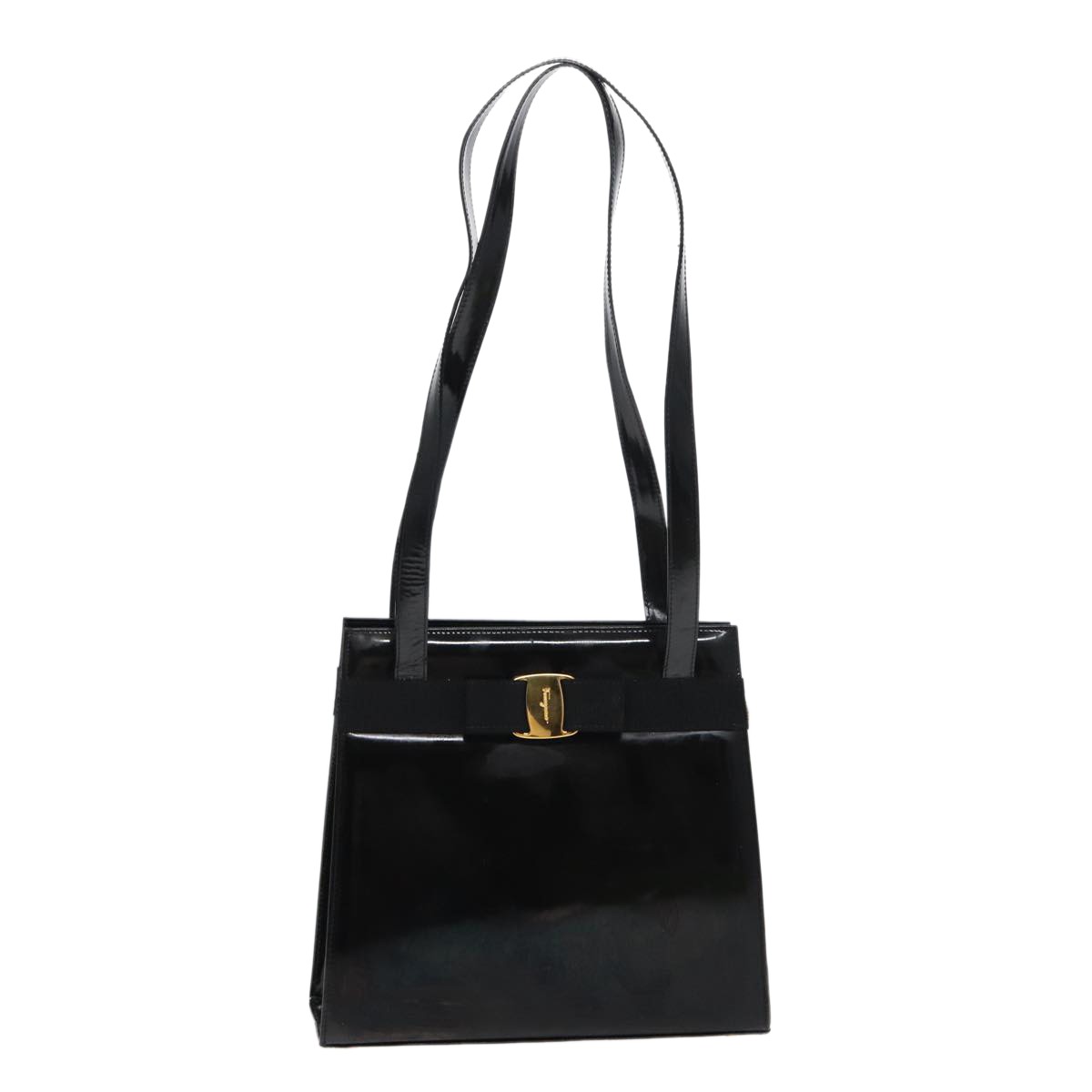 Salvatore Ferragamo Vara Patent Leather Black Patent_Leather Shoulder Bag Bag (Pre-Owned)