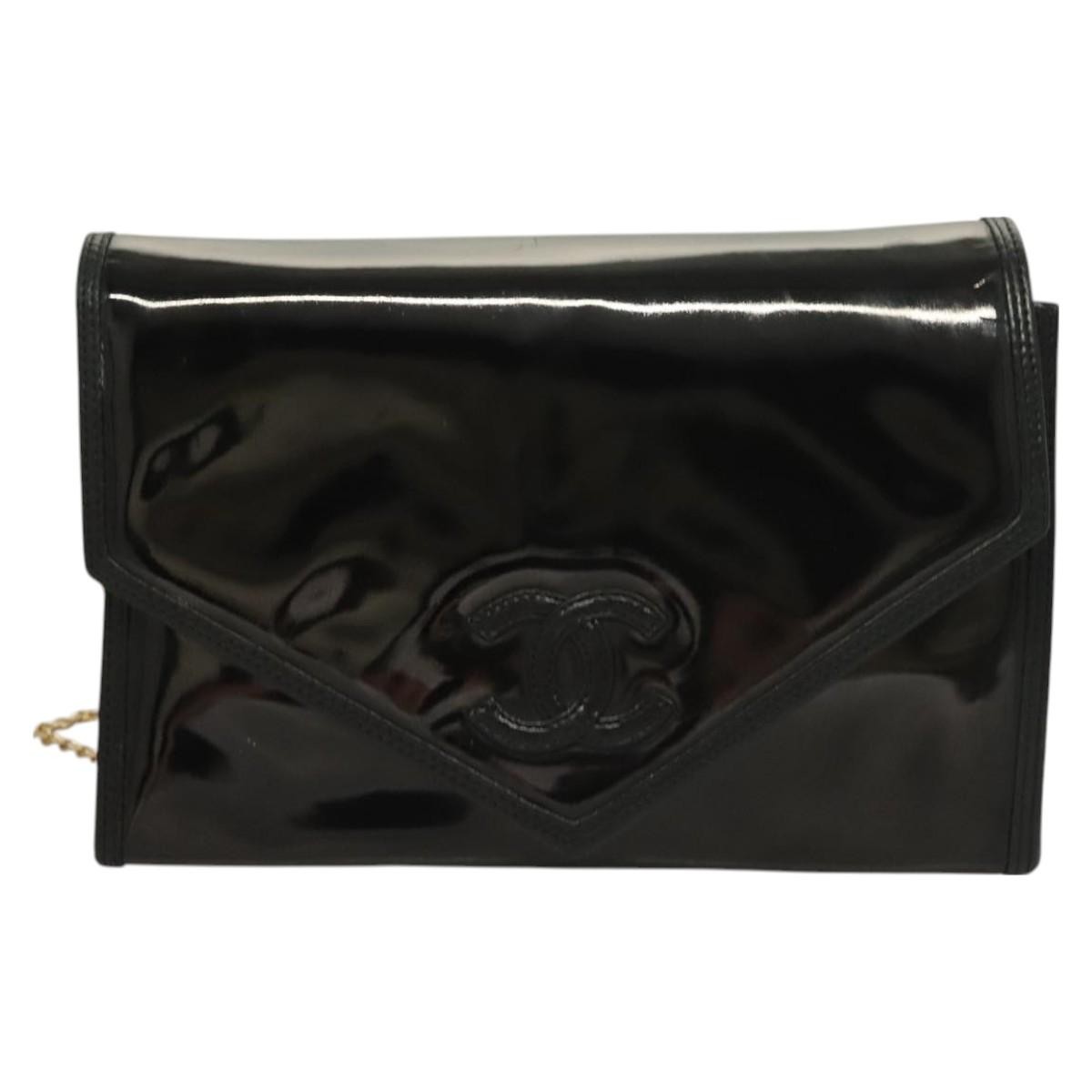 Chanel Cc Envelope Flap Patent Leather Black Patent_Leather Clutche & Pouche Bag (Pre-Owned)