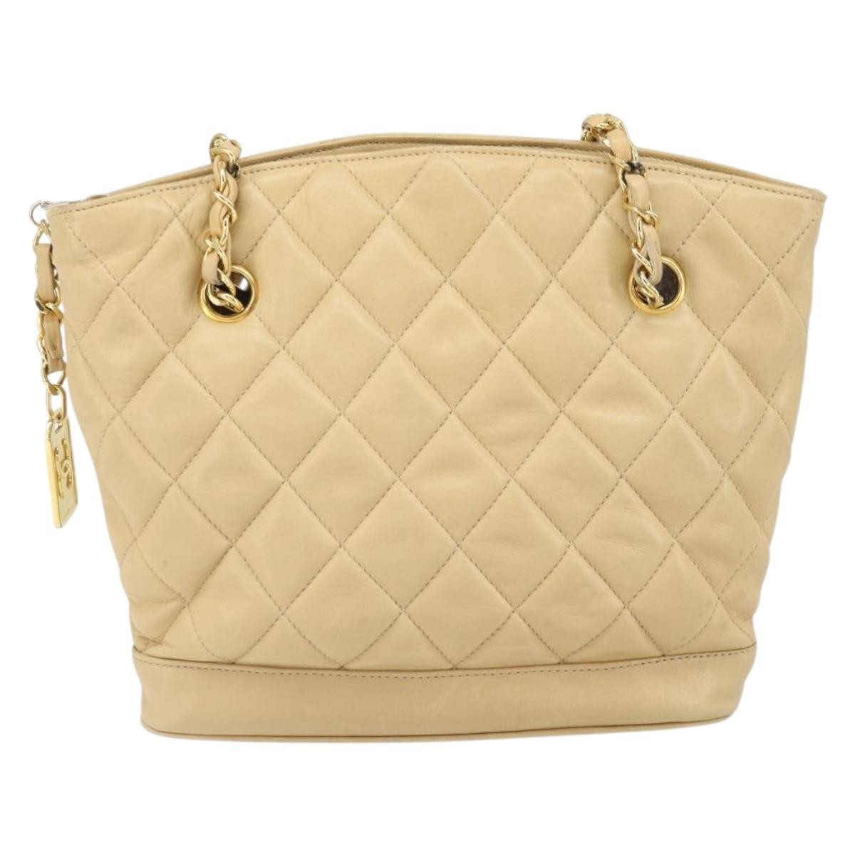 Chanel Boy Shopper Quilted Calfskin Beige Leather Tote Bag Bag (Pre-Owned)