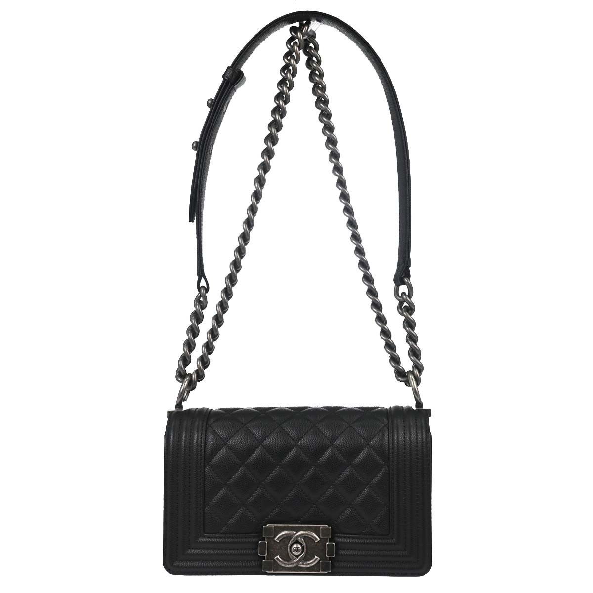 Chanel So Black Boy Flap Quilted Caviar Black Calfskin Handbag (Pre-Owned)