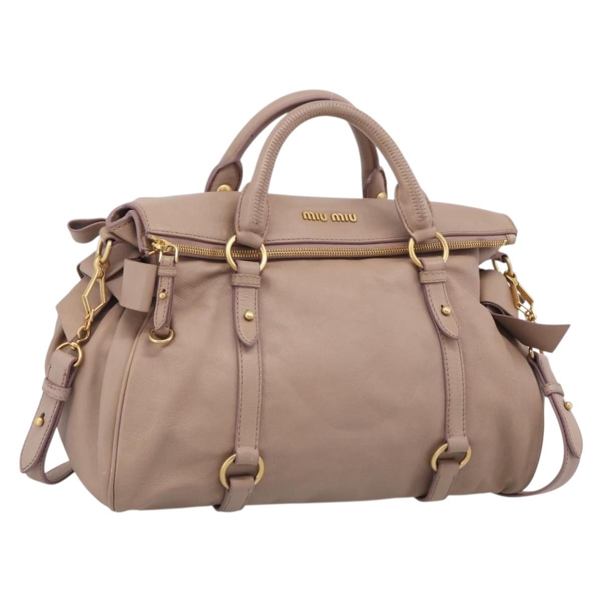 Miu Miu Bow Satchel Vitello Lux Pink Leather Handbag (Pre-Owned)
