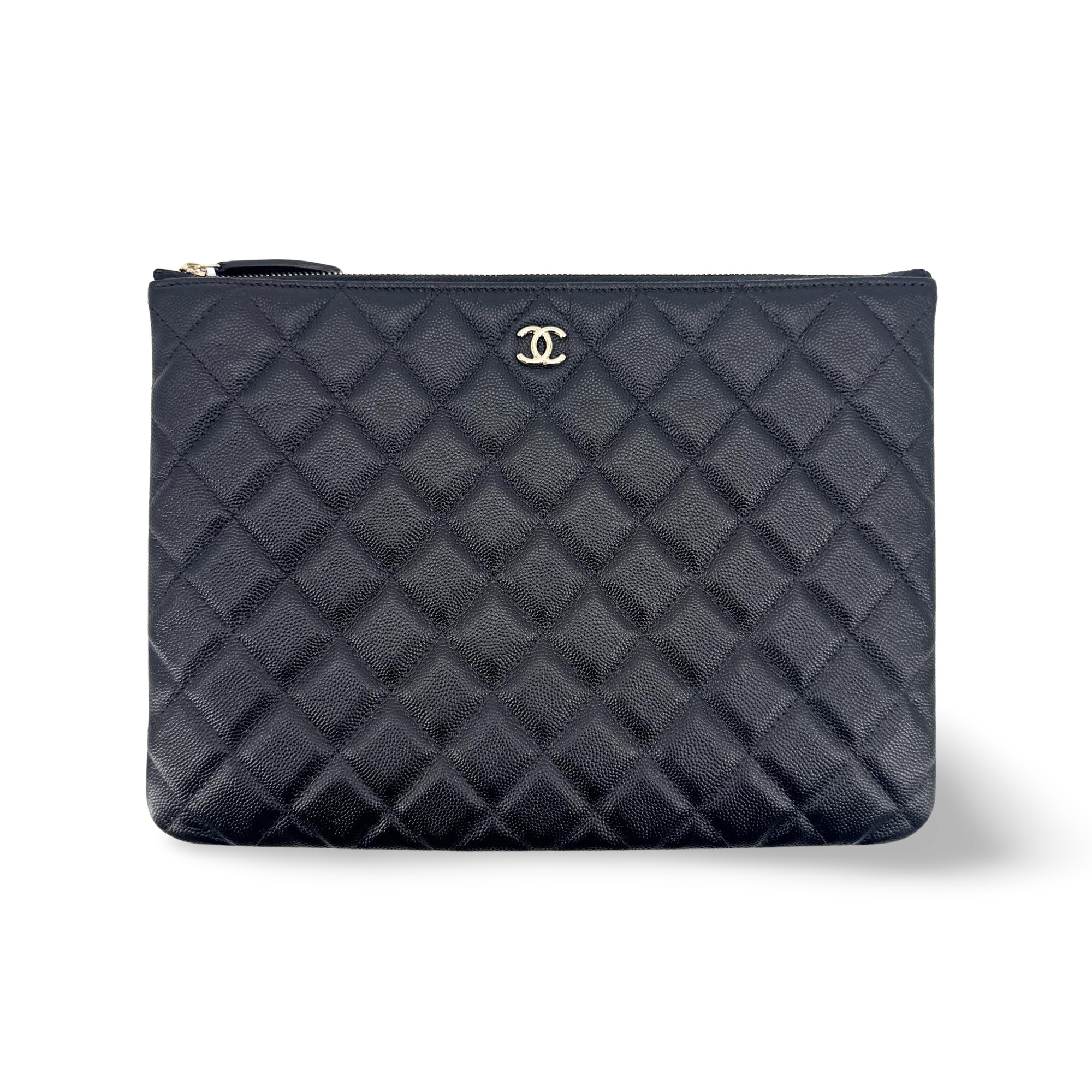 Chanel O Case Clutch Quilted Caviar Black Leather Clutche & Pouche Bag (Pre-Owned)