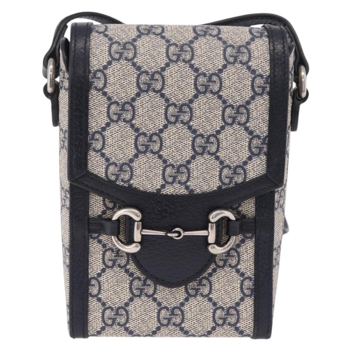 Gucci Horsebit 1955 Gg Coated Canvas With Leather Navy Canvas Crossbody Bag Bag (Pre-Owned)