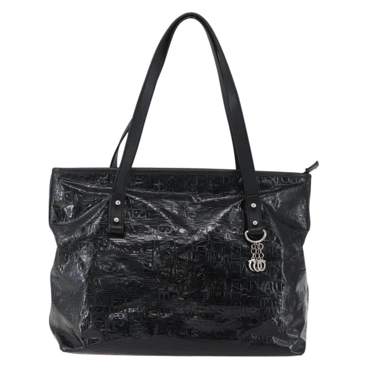 Salvatore Ferragamo Vintage Patent Leather Black Patent_Leather Tote Bag Bag (Pre-Owned)