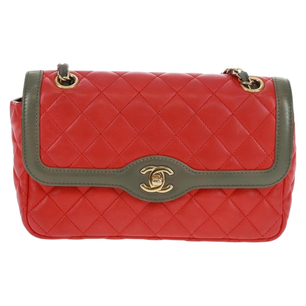 Chanel Two Tone Flap Quilted Lambskin Red Leather Shoulder Bag Bag (Pre-Owned)