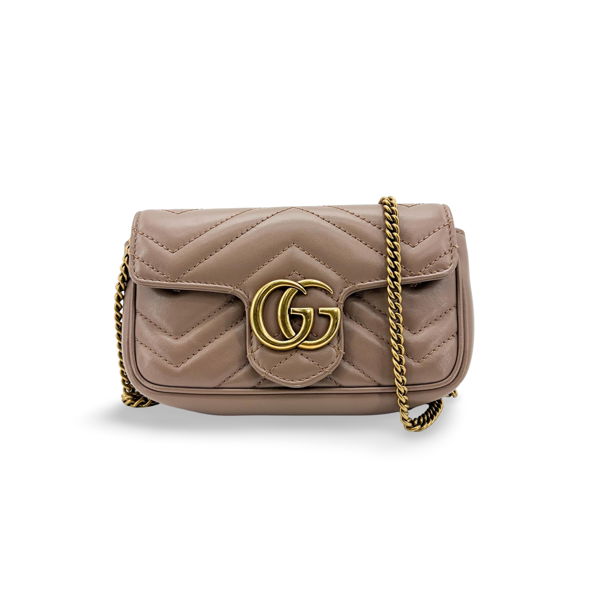 Gucci Gg Marmont Flap Matelasse Leather Beige Leather Handbag (Pre-Owned)