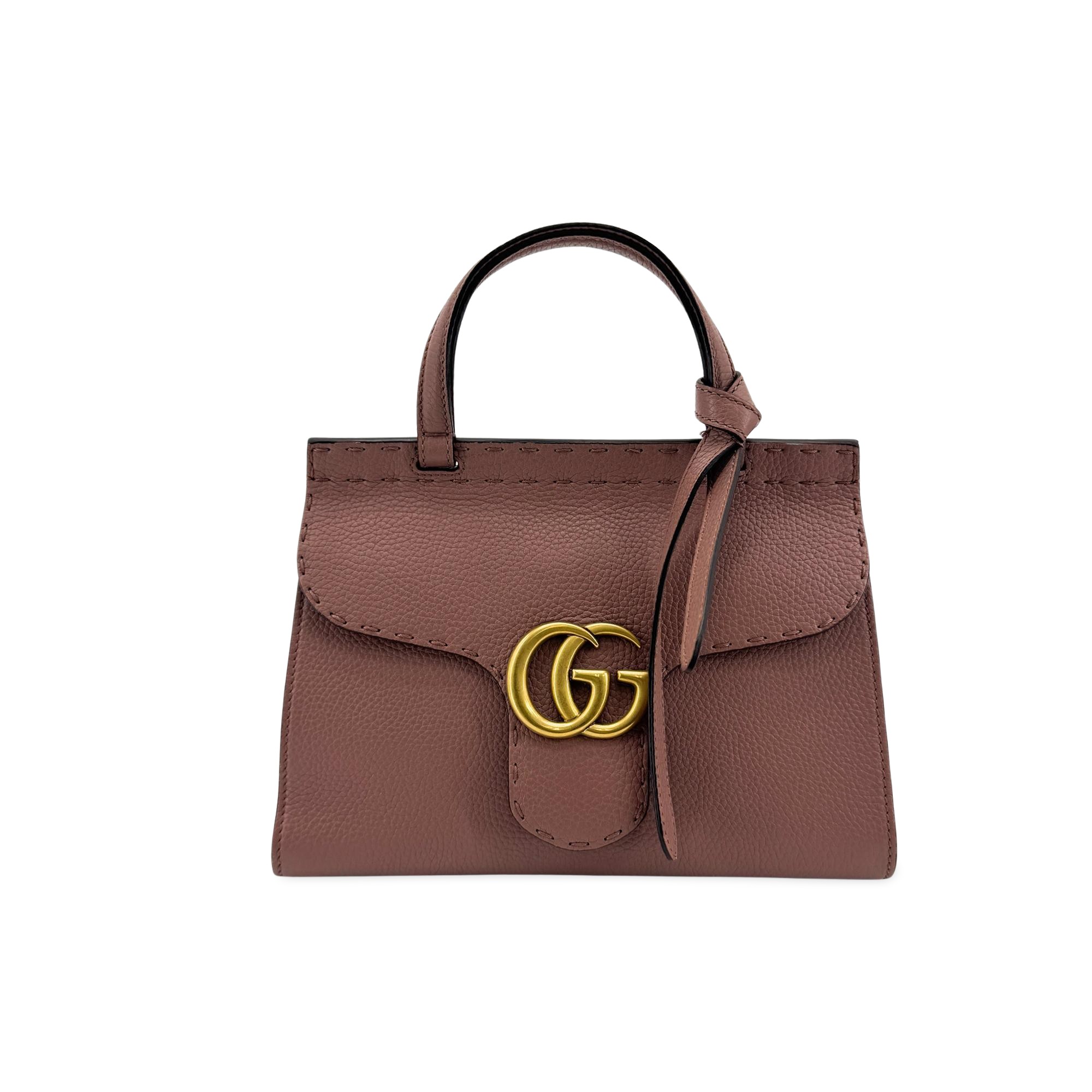 Gucci Gg Marmont Top Handle Leather Pink Leather Handbag (Pre-Owned)